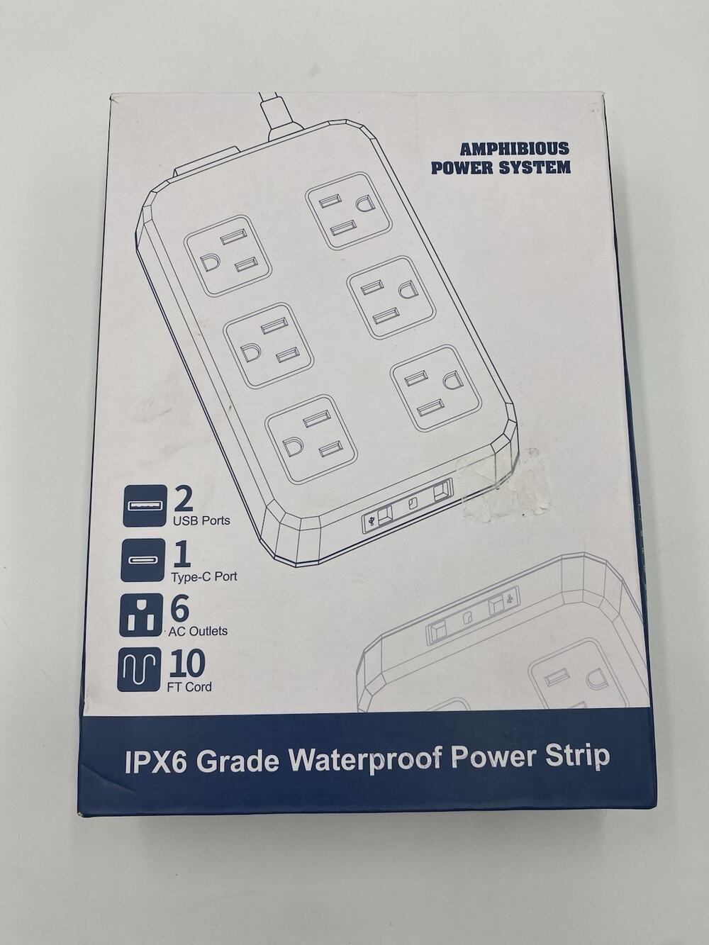 NEW IPX6 Grade Waterproof Power Strip System 6 Outlet 10ft Cord USB Port Surge